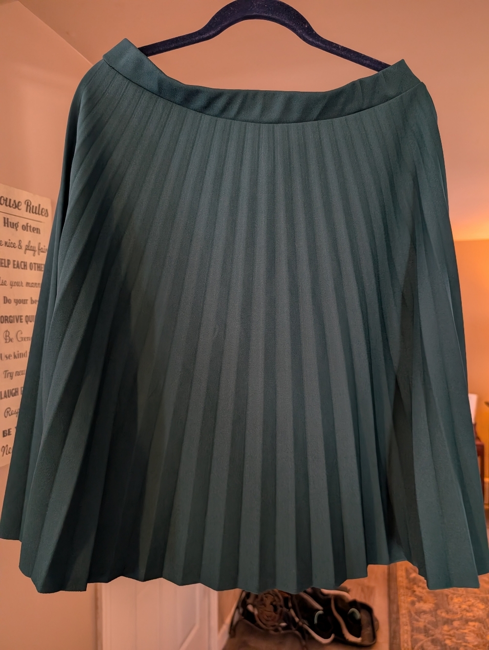 Pleated Green Women's Skirt - Classic A-Line petite XL stretch